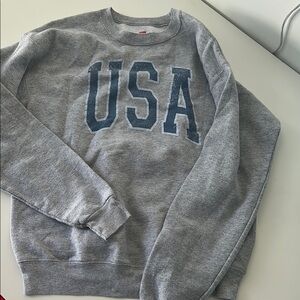 Hanes Gray Crewneck Sweater USA Graphic